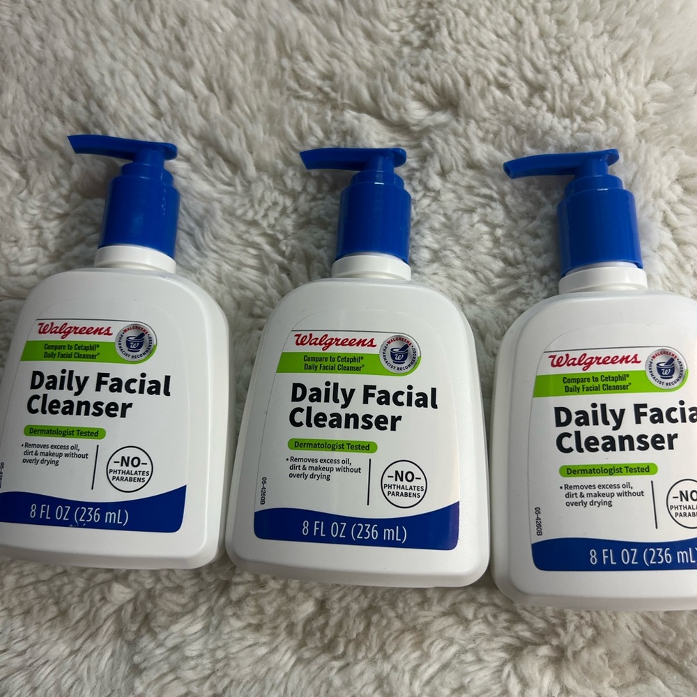 Lot Of 3  Walgreens Daily Facial Cleanser Compare Cetaphil 8 fl oz Pump Bottle.